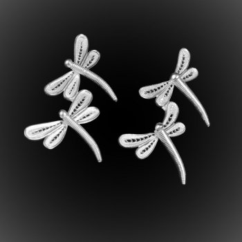 Clous d'oreilles Libellule en broderie d'argent Clous d'oreilles Libellule en broderie d'argent