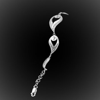 Bracelet Plume de paon en broderie d'argent Bracelet Plume de paon en broderie d'argent
