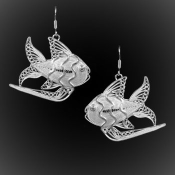 Boucles d'oreilles Nageoire d'argent brodé Boucles d'oreilles Nageoire d'argent brodé