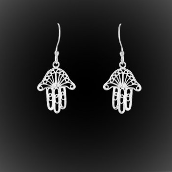 Boucles d'oreilles Main de Fatima en broderie d'argent Boucles d'oreilles Main de Fatima en broderie d'argent